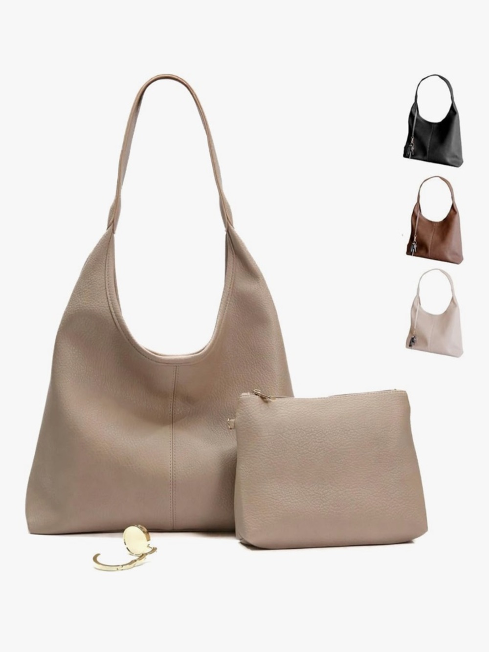 Amazon Taupe Shoulder Hobo Bag with Matching Pouch